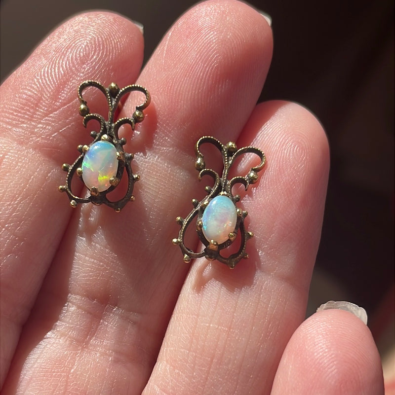 Opal Filigree Earrings - 14k Gold - Vintage