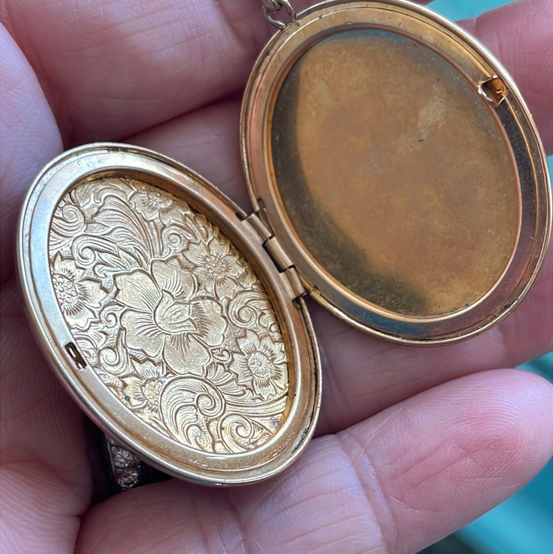 Engraved Flower Locket - Gold Filled - Vintage