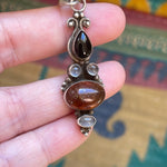 Onyx, Amber, Moonstone Pendant - Sterling Silver - Vintage