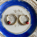 Enamel Ladybug Hoop Earrings - 14k Gold - Vintage