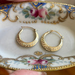 Greek Key Hoop Earrings - 14k Gold - Vintage