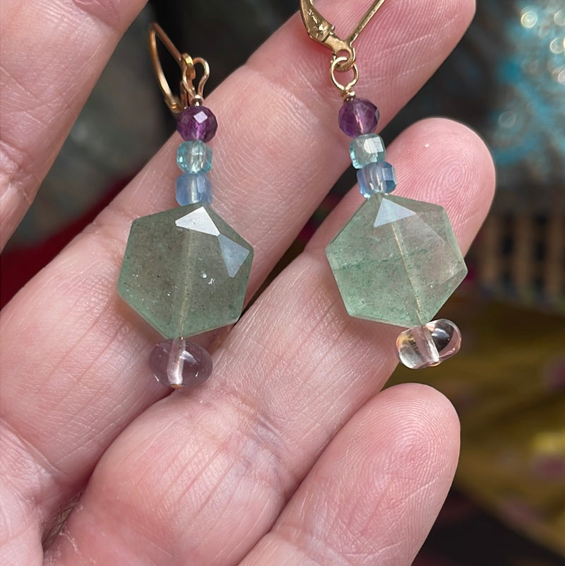 Ocean Drop Earrings - Chalcedony, Fluorite and Apatite - Gold Filled - Handmade