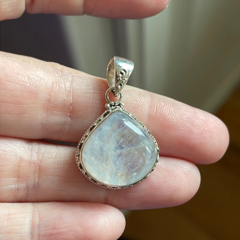 Moonstone Teardrop Pendant - Closed Back - Sterling Silver - Modern