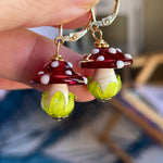 Pink Glass Mushroom Earrings - Gold Filled - Handmade