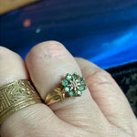 Emerald Diamond Flower Ring - 10k Gold - Vintage