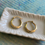Dainty Engraved Gold Hoop Earrings - 10k Gold - Vintage