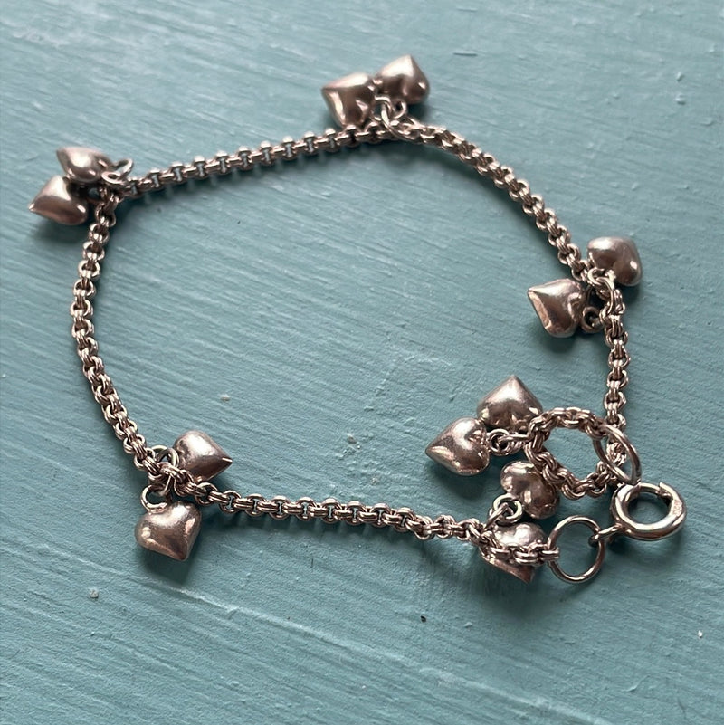 Double Heart Drop Bracelet - Sterling Silver - Vintage