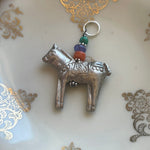 Horse Pendant - Coral, Tanzanite and Turquoise - Sterling Silver - Vintage