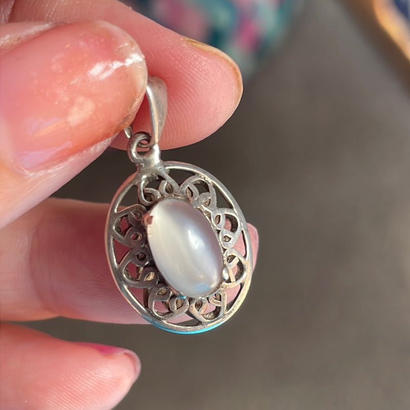 Moonstone Ornate Pendant - Sterling Silver - Vintage