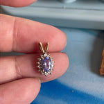 Tanzanite Diamond Halo Pendant - 14k Gold - Vintage