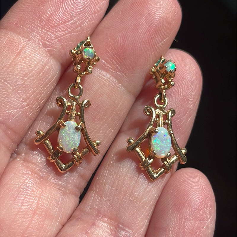 Opal Drop Earrings - 14k Gold - Vintage