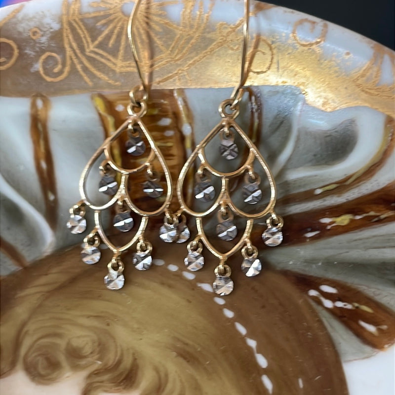 Gold Chandelier Earrings - 14k Yellow and White Gold - Vintage