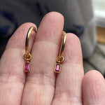 Ruby Hoop Earrings - 14k Gold Hoops - 18k Gold Drops - As Is