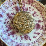 Engraved Flower Locket - Gold Filled - Antique