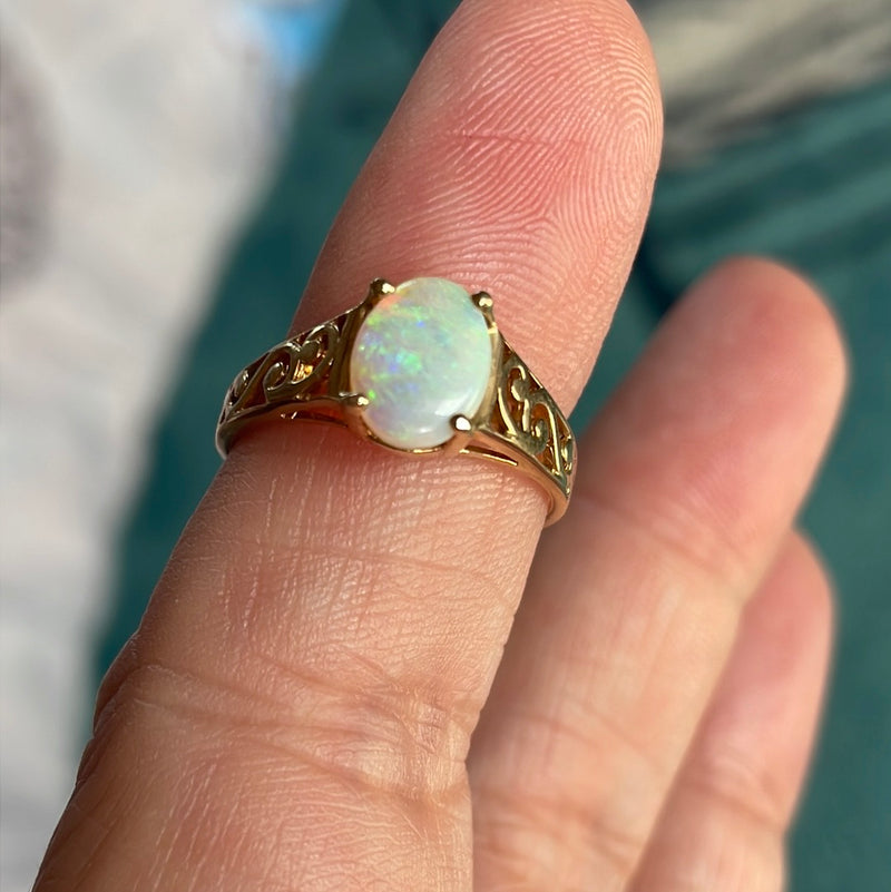 Opal Filigree Ring - 10k Gold - Vintage