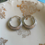 Greek Key Hoop Earrings - 14k White and Yellow Gold - Vintage