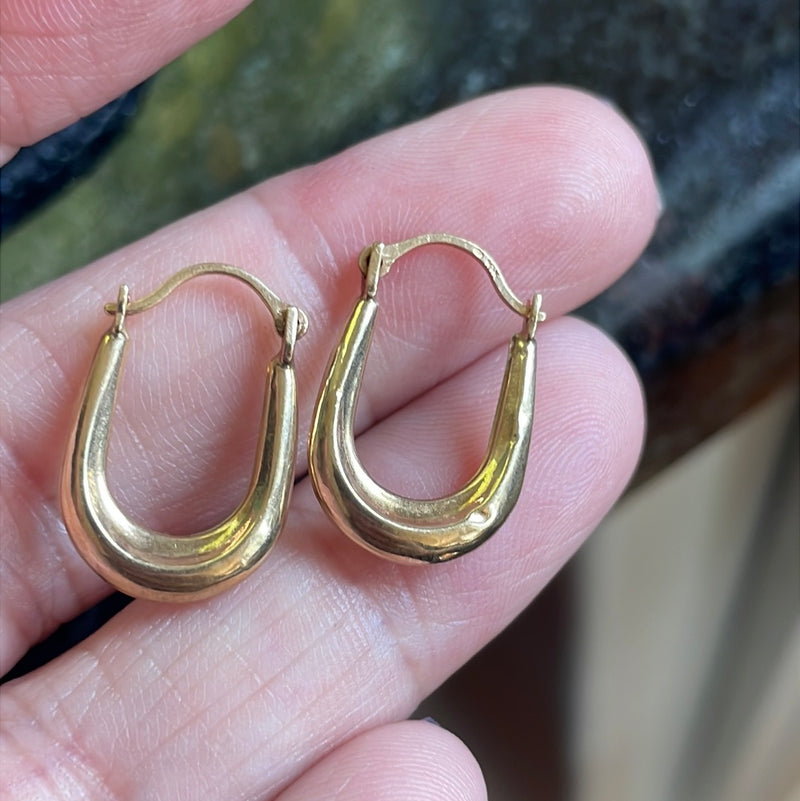 Oval Hoop Earrings - 10k Gold - Vintage - As Is