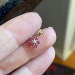 Ruby Diamond Flower Pendant - 10k Gold - Vintage