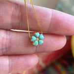 Turquoise Flower Necklace - Gold over Sterling - Modern