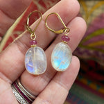 Moonstone Oval Earrings - Pink Sapphire- Gold Filled - Handmade