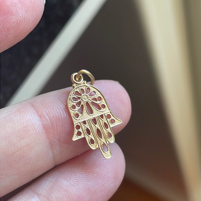 Filigree Hamsa Pendant - 14k Gold - Vintage