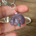 Carved Agate Rabbit Talisman - Turquoise - Opal - Sterling Silver - Handmade