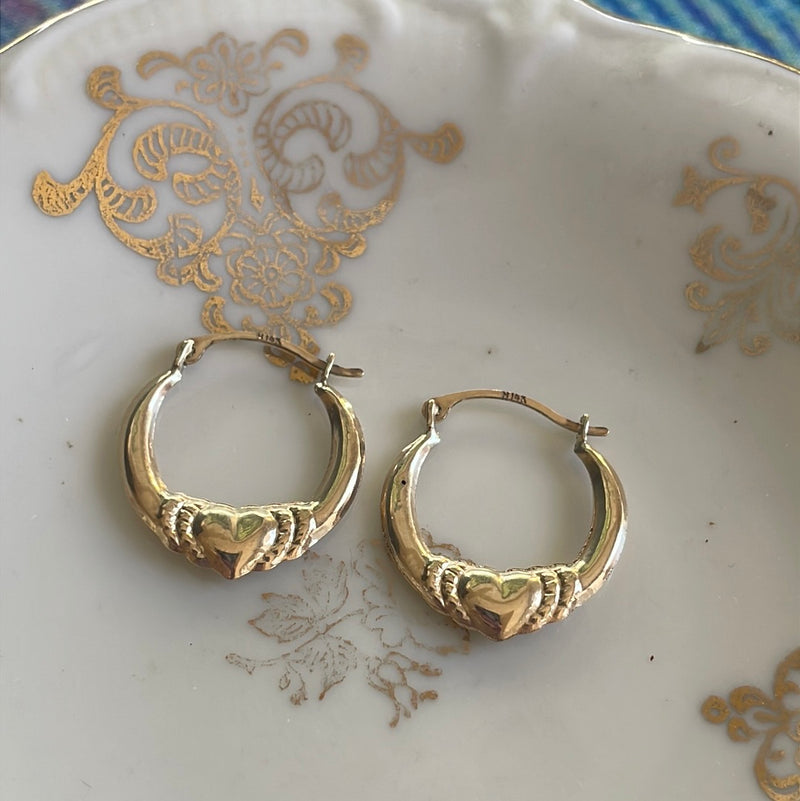 Heart Hoop Earrings - 14k Gold - Vintage