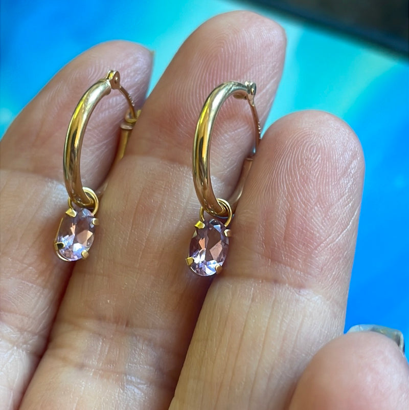 Amethyst Hoop Earrings - 14k Gold - Vintage