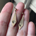 Engraved Star Drop Earrings - 9k Gold - Vintage