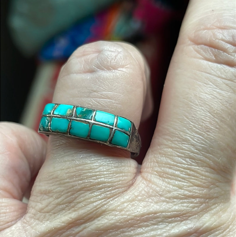 Turquoise Inlay Ring - Sterling Silver - Vintage