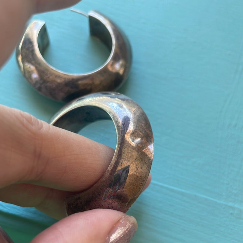 Huge Chunky Hoop Earrings - Sterling Silver - Vintage