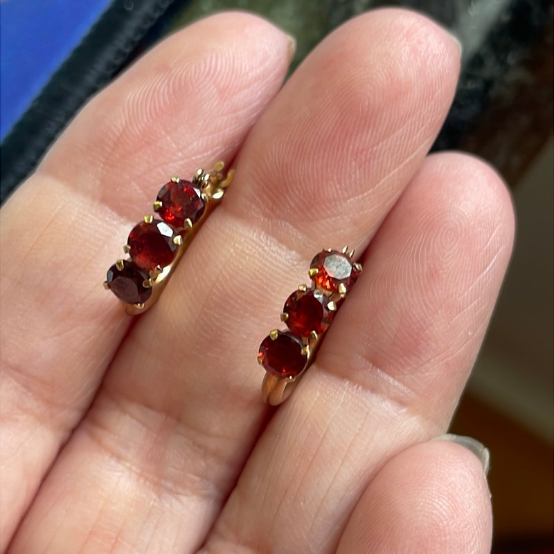 Garnet Hoop Earrings - 10k Gold - Vintage