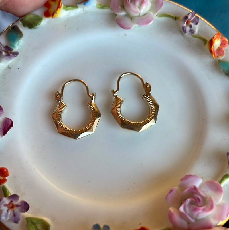 Angled Hoop Earrings - 9K Gold - Vintage