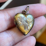 Bird Heart Locket - Love Birds - Gold over Sterling - Vintage