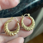 Ridged Matte Hoop Earrings - 14k Gold - Vintage