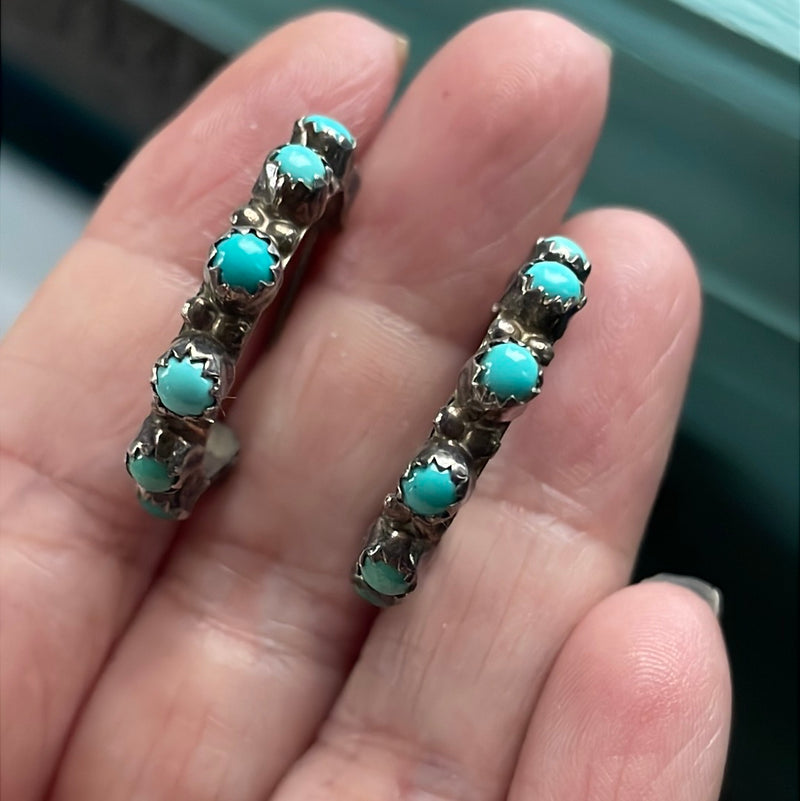 Turquoise Hoop Earrings - Native American - Sterling Silver - Vintage