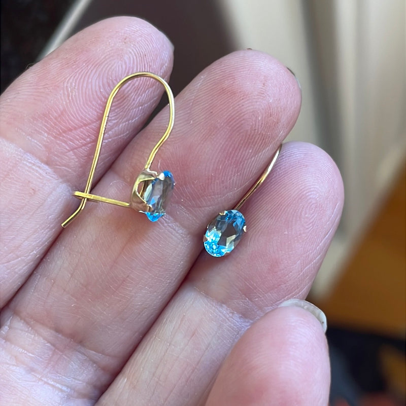 Blue Topaz Earrings - 14k Gold - Vintage