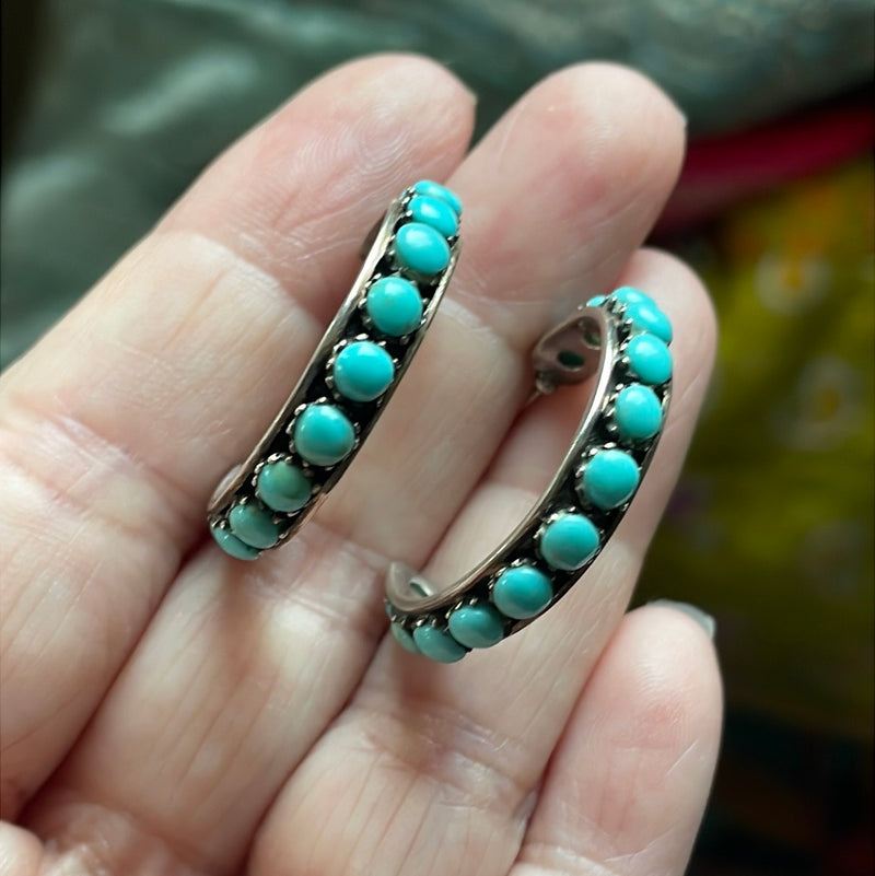 Turquoise Hoop Earrings - Sterling Silver - Vintage