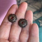 Garnet Stud Earrings - Bali Sterling Silver - Vintage