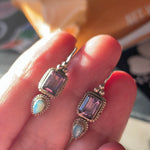 Amethyst Opal Drop Earrings - Sterling Silver - Vintage