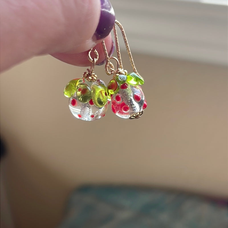 Strawberry Transparent Earrings - Gold Filled - Handmade