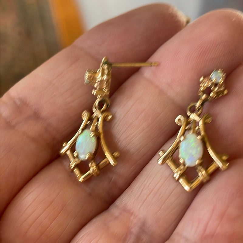 Opal Drop Earrings - 14k Gold - Vintage