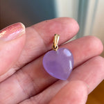 Lavender Jade Heart Pendant - Good Fortune - 14k Gold - Vintage