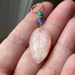 Carved Peruvian Opal Leaf Pendant - Tanzanite and Turquoise - Gold Filled - Handmade