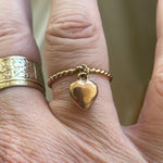 Heart Dangle Drop Ring - Twisted Band - 10k Gold - Vintage