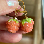 Peach Glass Berry Earrings - Gold Filled - Handmade