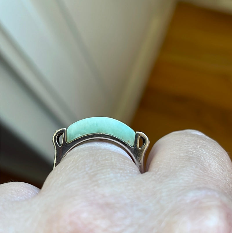 Jade Saddle Ring - Sterling Silver 14k Gold - Vintage