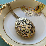 Engraved Flower Locket - Gold Filled - Vintage