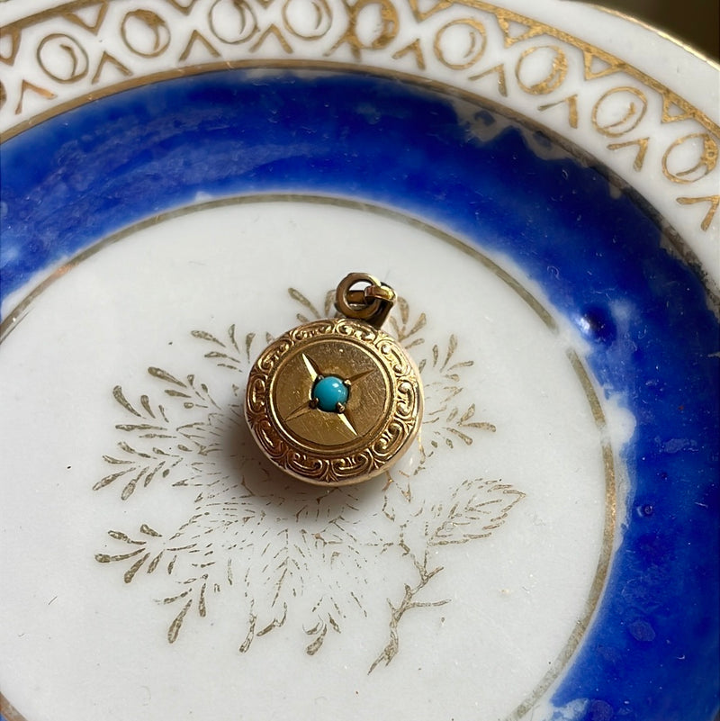 Turquoise Glass Baby Locket - Gold Filled - Vintage