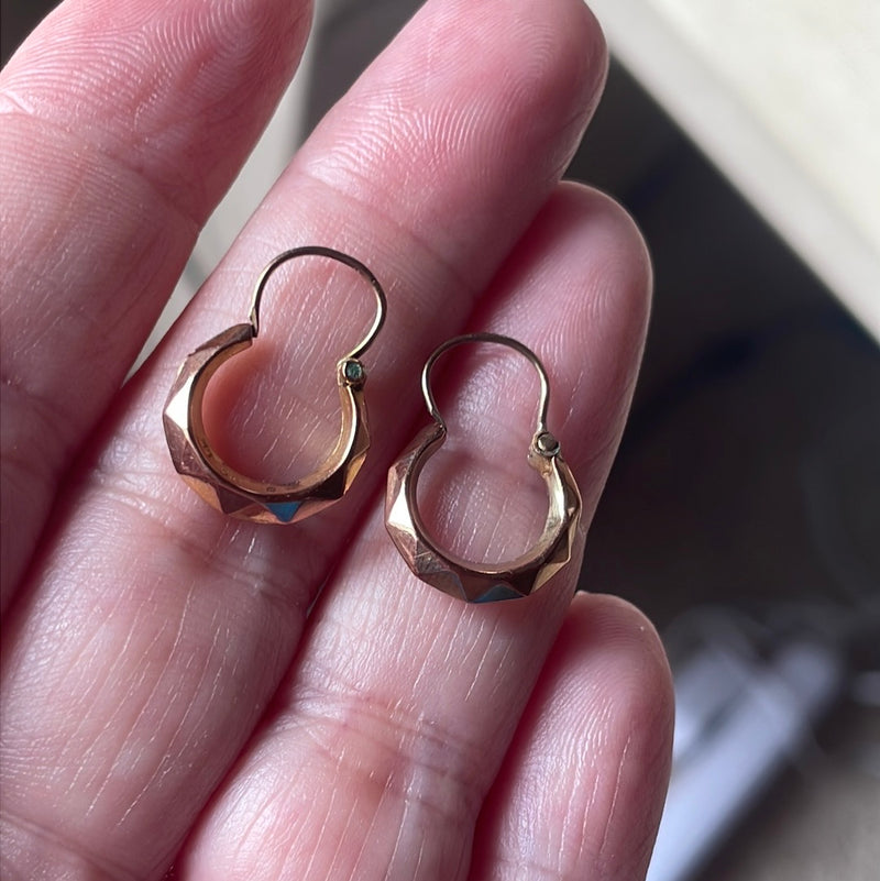 Angled Hoop Earrings - 9K Rose Gold - Vintage